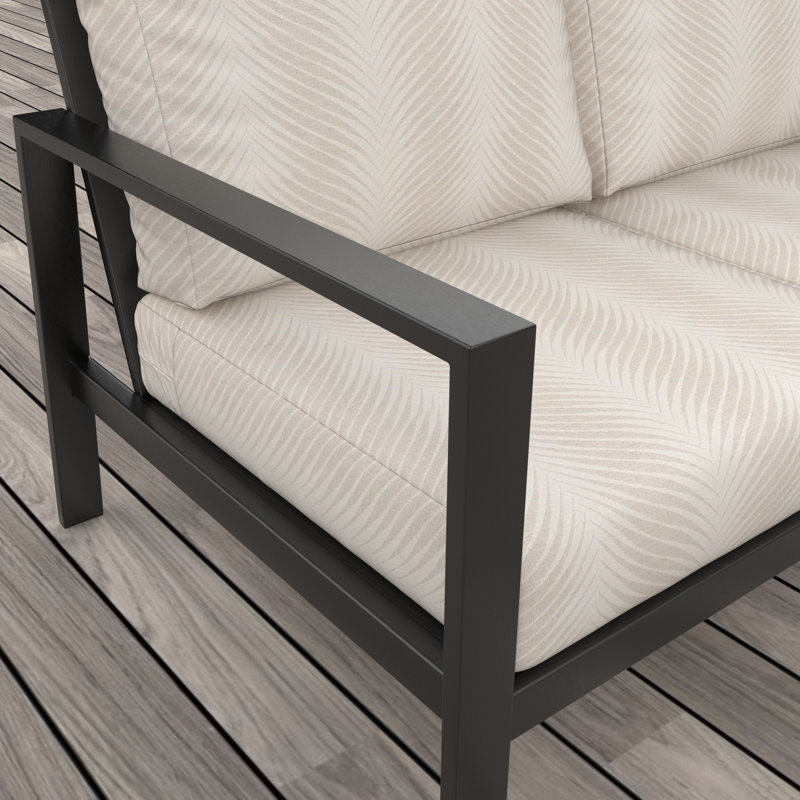 Ensemble de conversation Ulrica avec coussins Sunbrella®, 4 pièces: table, causeuse, 2 chaises, White Striped