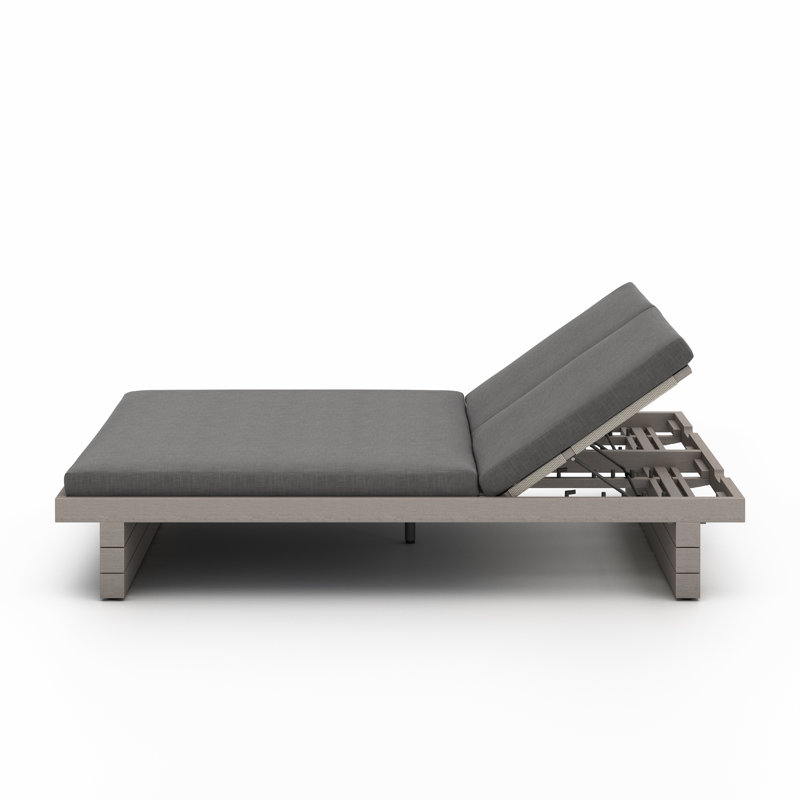 Leroy Outdoor Teak Chaise Lounge, Weathered Gray, Stone Gray