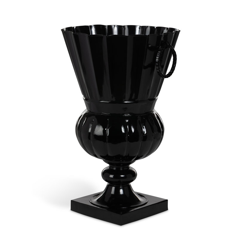 Atlas Outdoor Urn, Small, White Hydrangea, Large, Jet Black