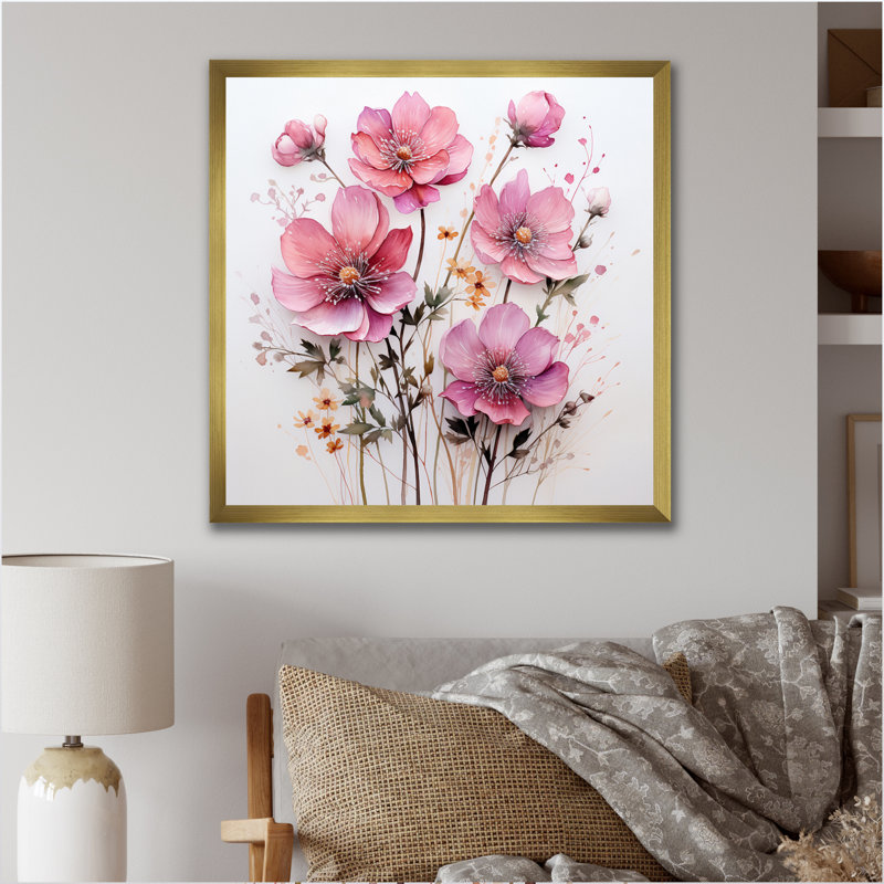 Art mural sur toile rose, H 30 po x l 30 po x P 1 po, Cadre doré simple