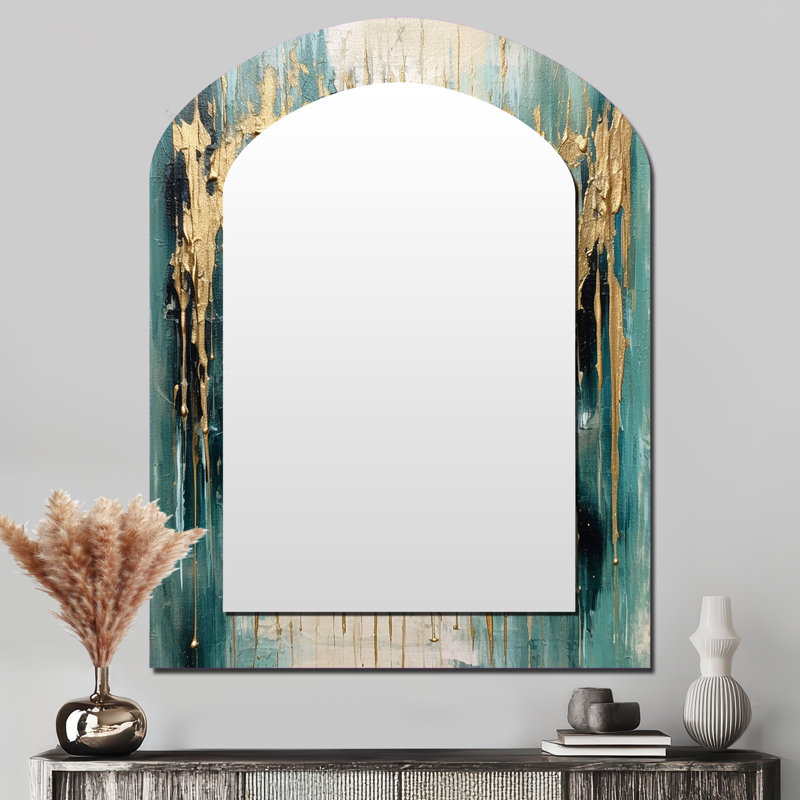 Gilded Daydreams VI - Minimalism Arch Decorative Mirror, Modern Asymmetrical Wall Mirror, Printed Metal Art, 43" x 33"
