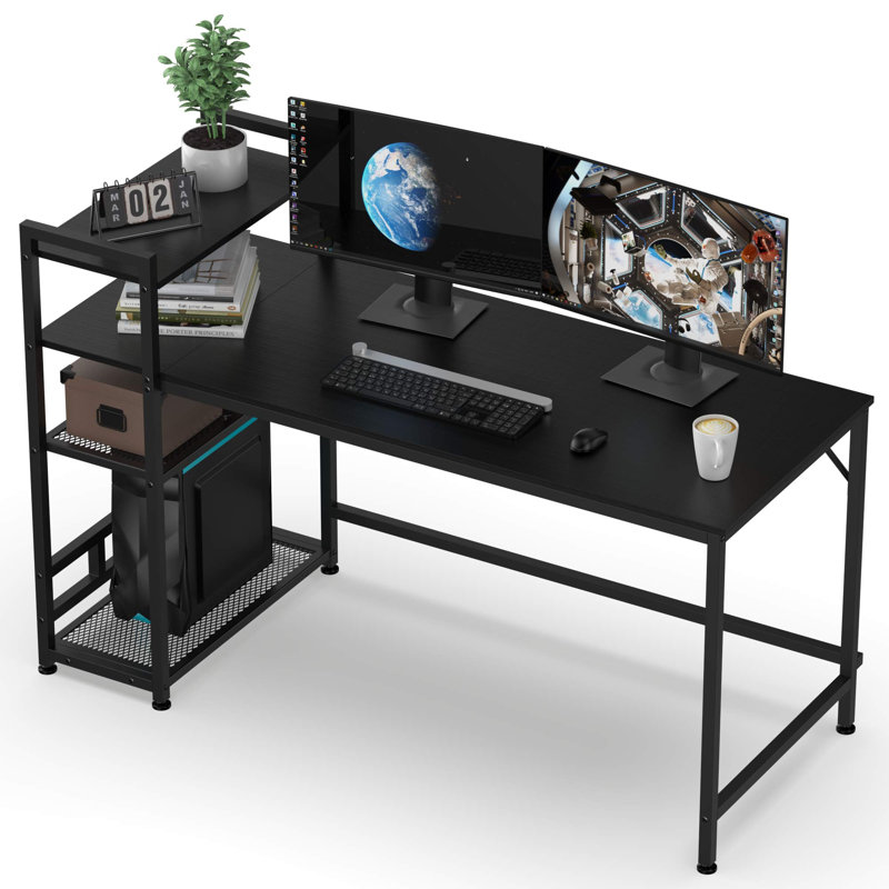 Glenam Metal Base Writing Desk, Grey/Brown/Blue