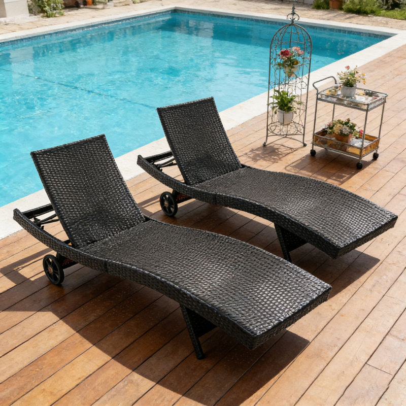 Patio Wicker Chaise Lounge Chairs Set, Black