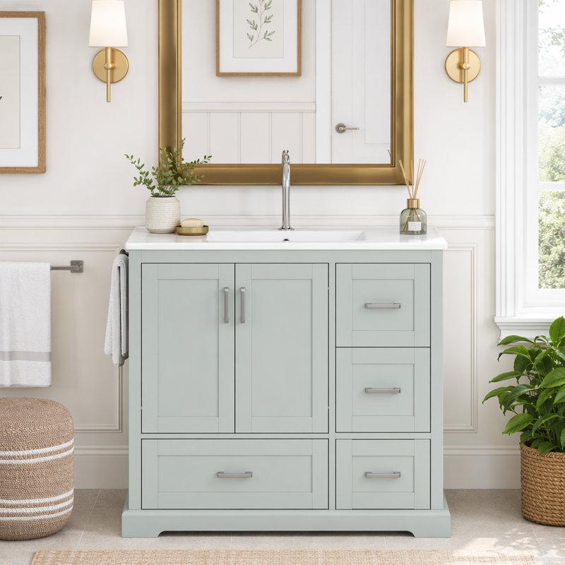 Meuble-lavabo simple 42 po avec plateau en pierre, Vert
