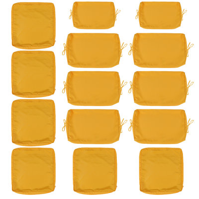 Housses de coussin de patio jaunes pour 6 canapés modulaires, 14 sachets avec fermeture à glissière, siège et dossier
