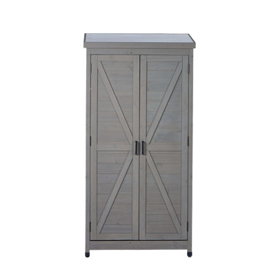 Grande remise extérieure en bois avec armoire à outils verticale en métal pour jardin