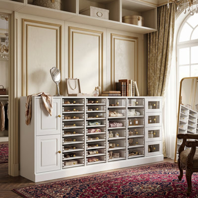 Jewelry Armoire With 34 Drawers, Clear View, Anti-Tip, White