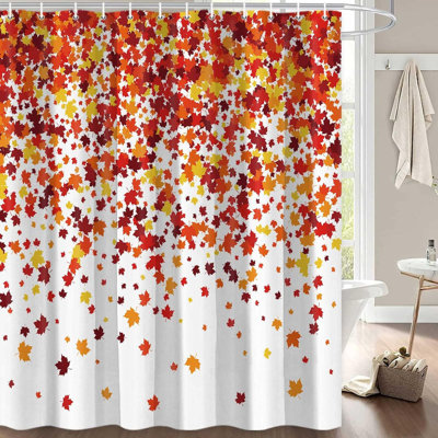Fall Maple Leaves Shower Curtain, Autumn Natural Scenery Harvest Farmhouse Bathroom Curtains, 72 X 72 Inch
