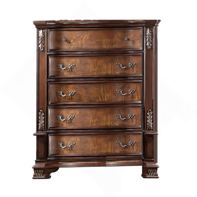 Cherry 1Pc Chest Traditional Style Genuine Marble Top Bronze Round Knob And Hanging Pulls Bedroom