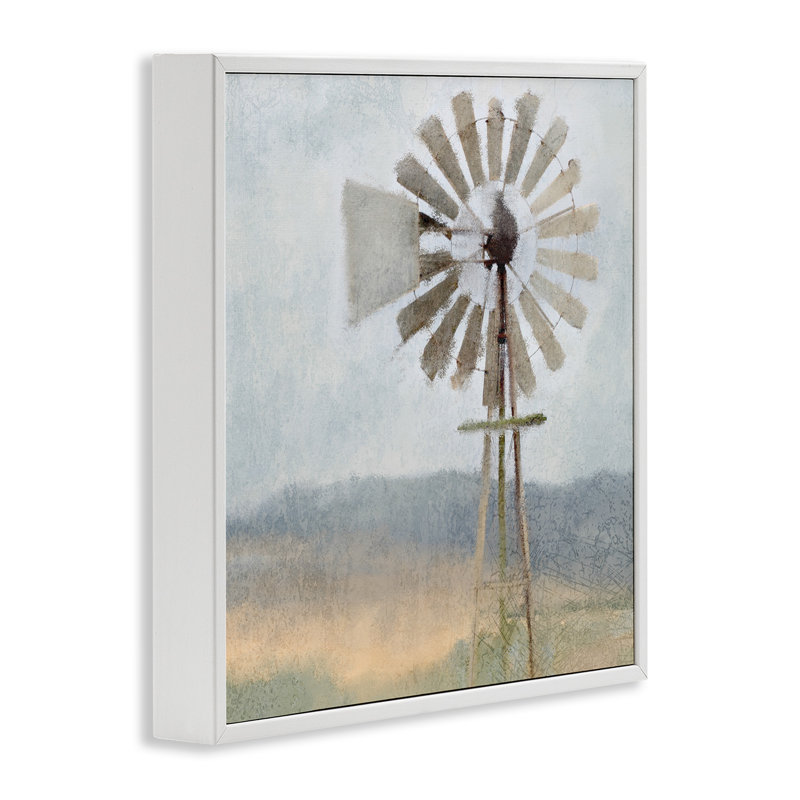 «Neutral Blue Windmill Breeze Farmyard» par Kimberly Allen, impression, H 12 po x l 12 po, Giclée encadrée noir minuit