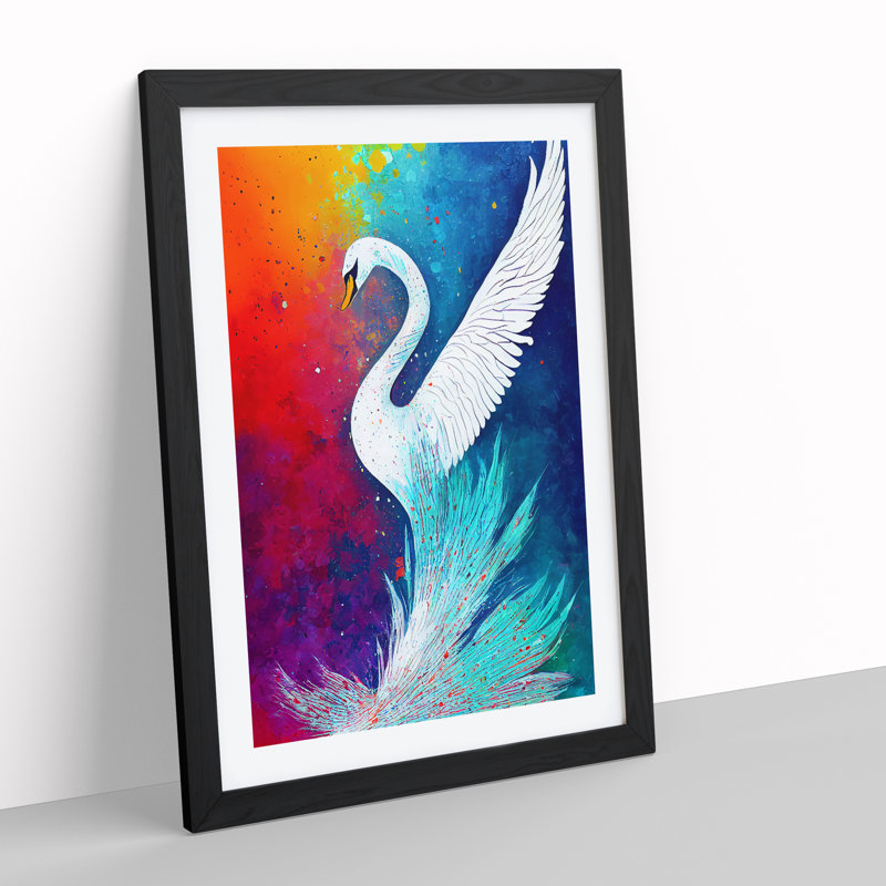 Swan Paint Splash - Single Picture Frame Print, 34cm H x 25cm W x 2cm D, Black Framed