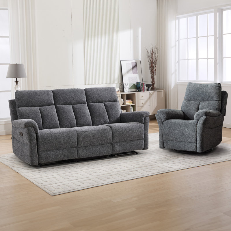 Ensemble de salon inclinable manuel 2 pièces en chenille avec pivot à 360 ° et fauteuil inclinable contemporain 2 pièces