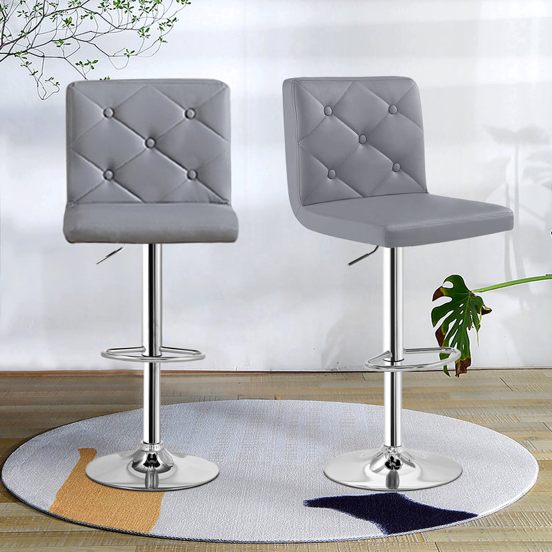 Ensemble de 2 tabourets de bar pivotants, tabourets de bar en similicuir rembourrés à hauteur de comptoir avec dossier, chaises de bar modernes réglables pour îlot de cuisine, gris