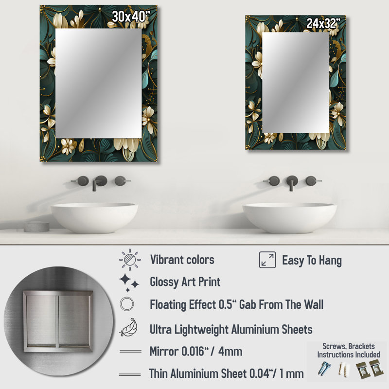 Lange Gold Victorian Ornate Floral Elegance - Geometric  Large Wall Mirror, Geometric Unique Mirror, Printed Metal Art