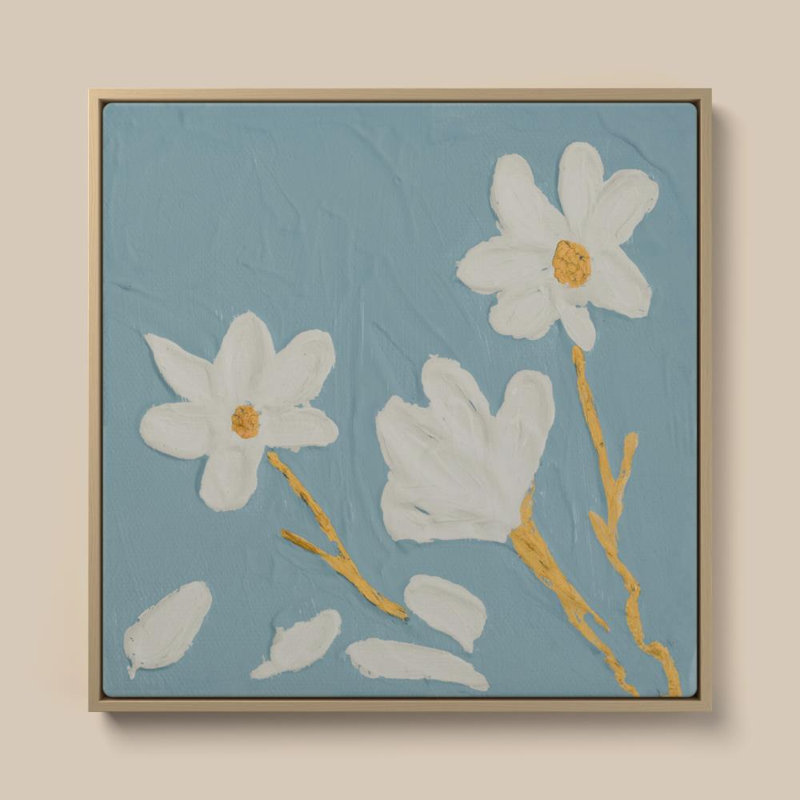 «Petite White Bloom I» par Sundance, impression sur toile, H 24 po x l 24 po, Cadre plat flottant, Bouleau