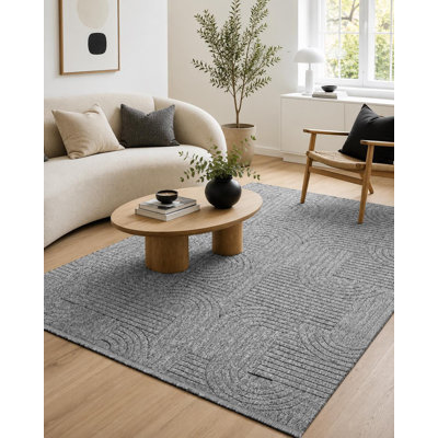 Tapis d'appoint en polypropylène tissé à la machine, motif abstrait anthracite à formes libres