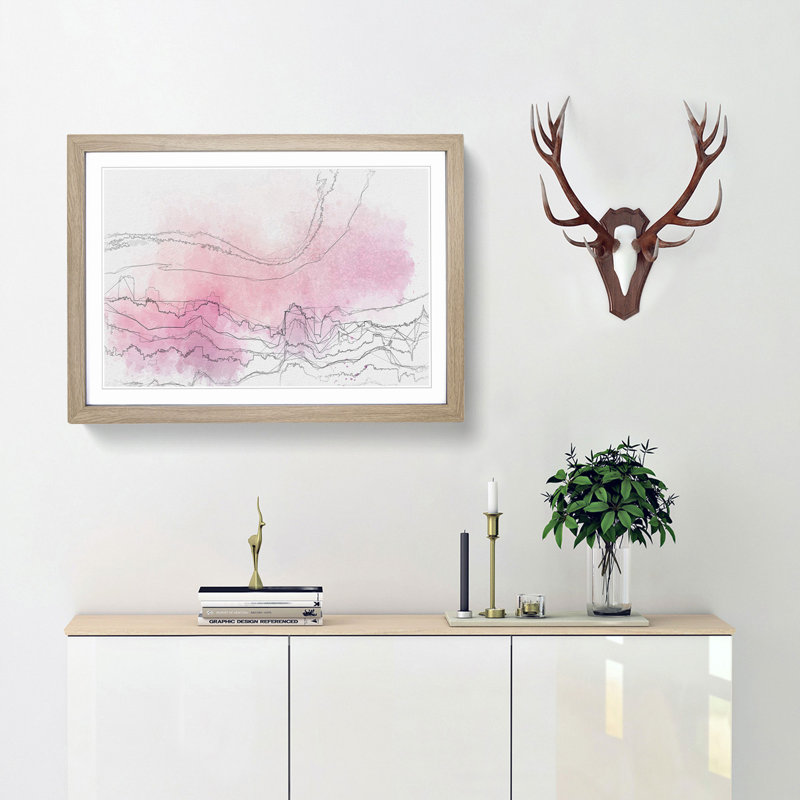 Pink Fog over the City in Abstract - Framed Print, Oak, 40cm H x 60cm W x 2cm D
