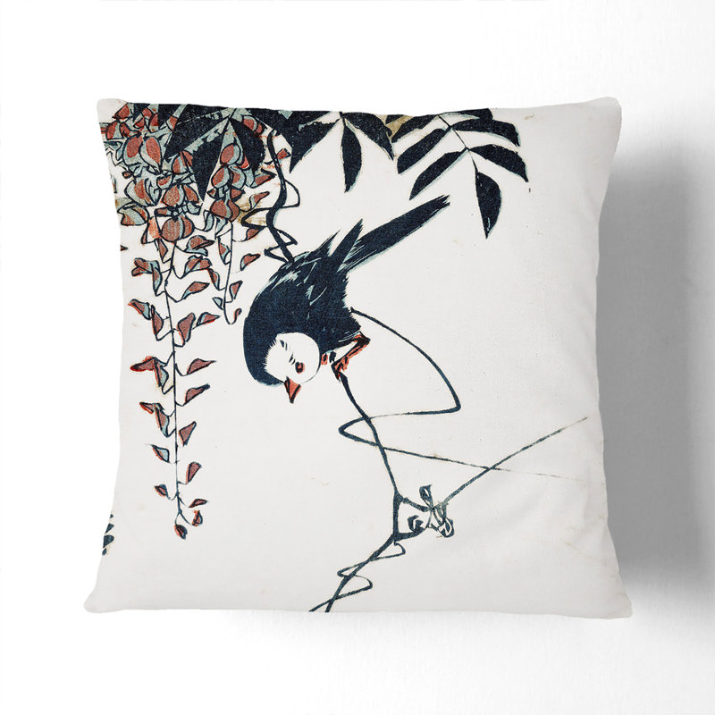 Bird And Wisteria Tree Square Throw Cushion, Stone, 55 x 55 cm