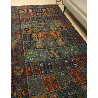 One-of-a-Kind 4'11" X 9'11" 1980s Runner Wool Area Rug in Navy