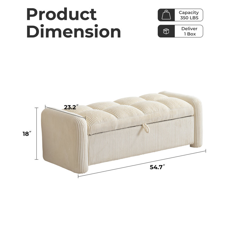 Modern-style Oversized Storage Bench, Beige Corduroy