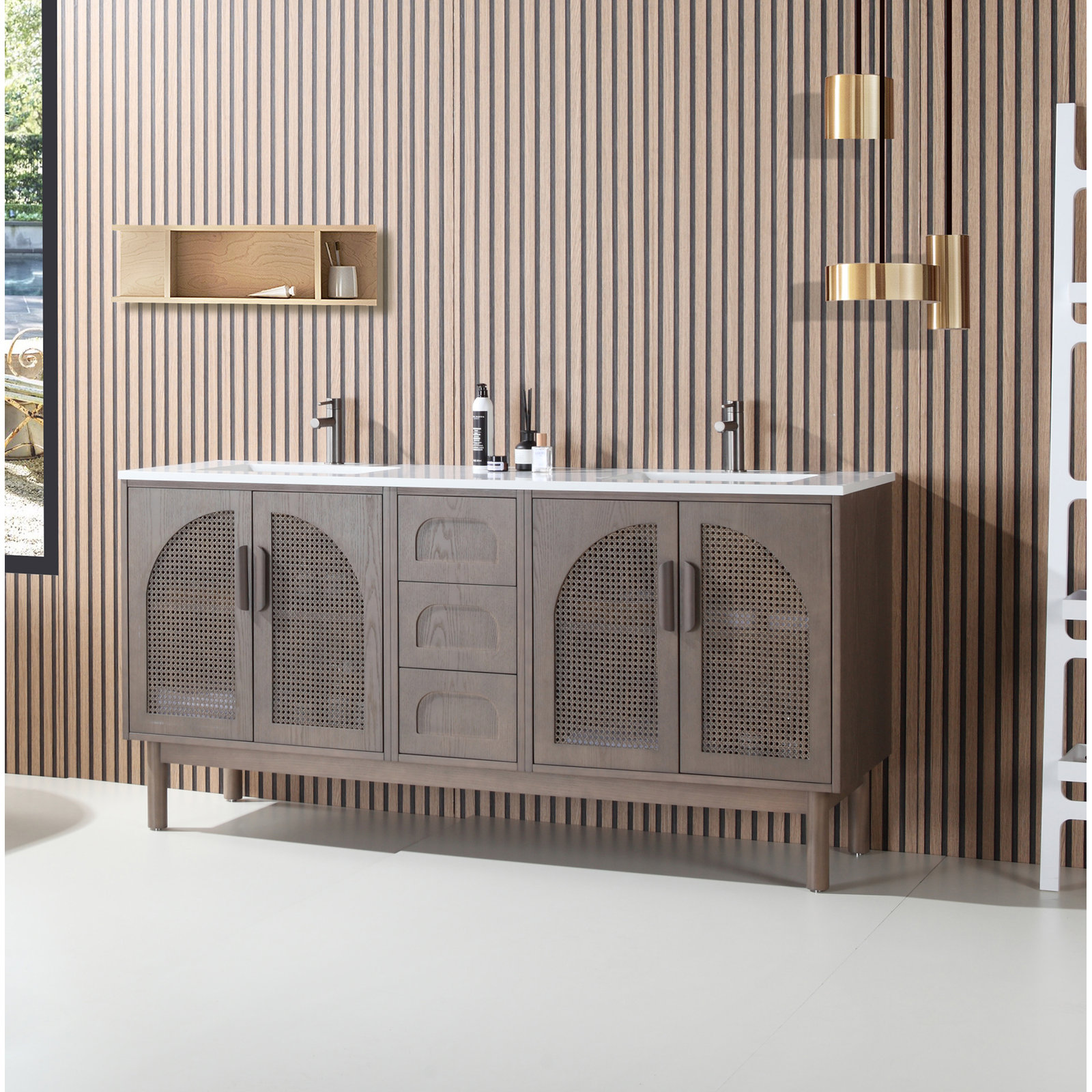 Emir 72" Cedar Double Bathroom Vanity, Chestnut Oak