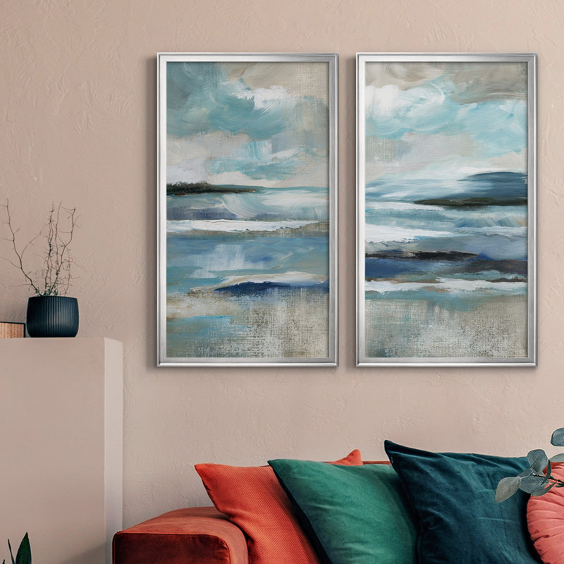 «Distant Drama I», ensemble de 2 peintures sur toiles, H 22,5 po x l 61 po, Toile encadrée, Silver