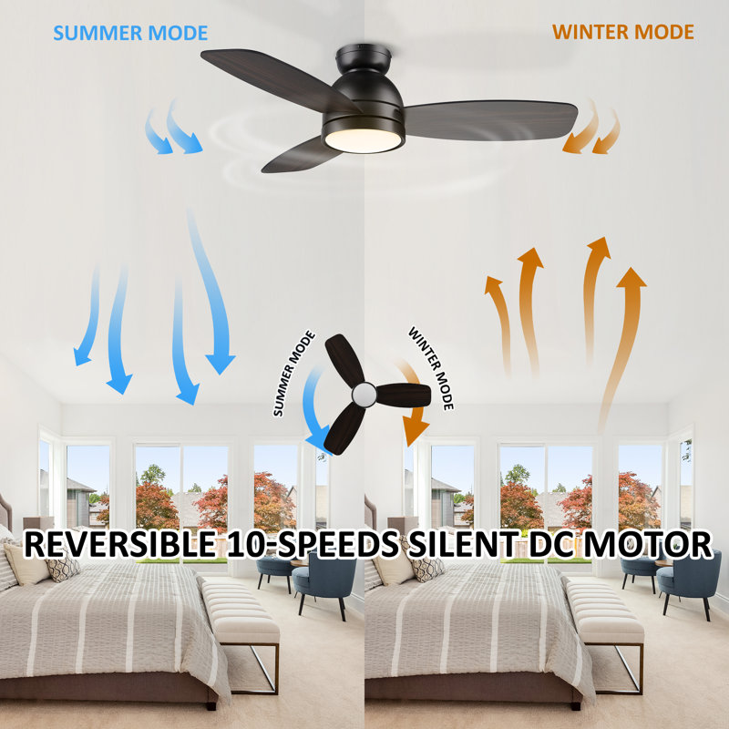 Gwan 44'' Flush Mount Ceiling Fan with Light, Brown