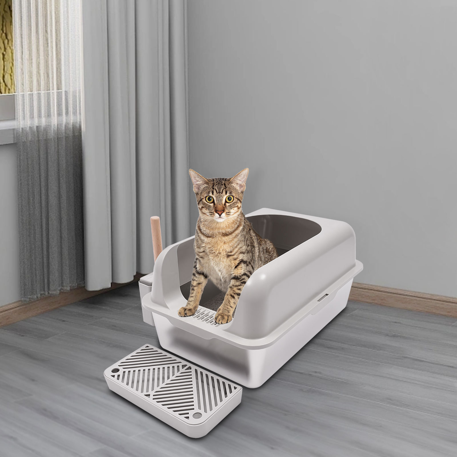 Wrought Studio Stainless Steel Cat Litter Pan Large Litter Box With