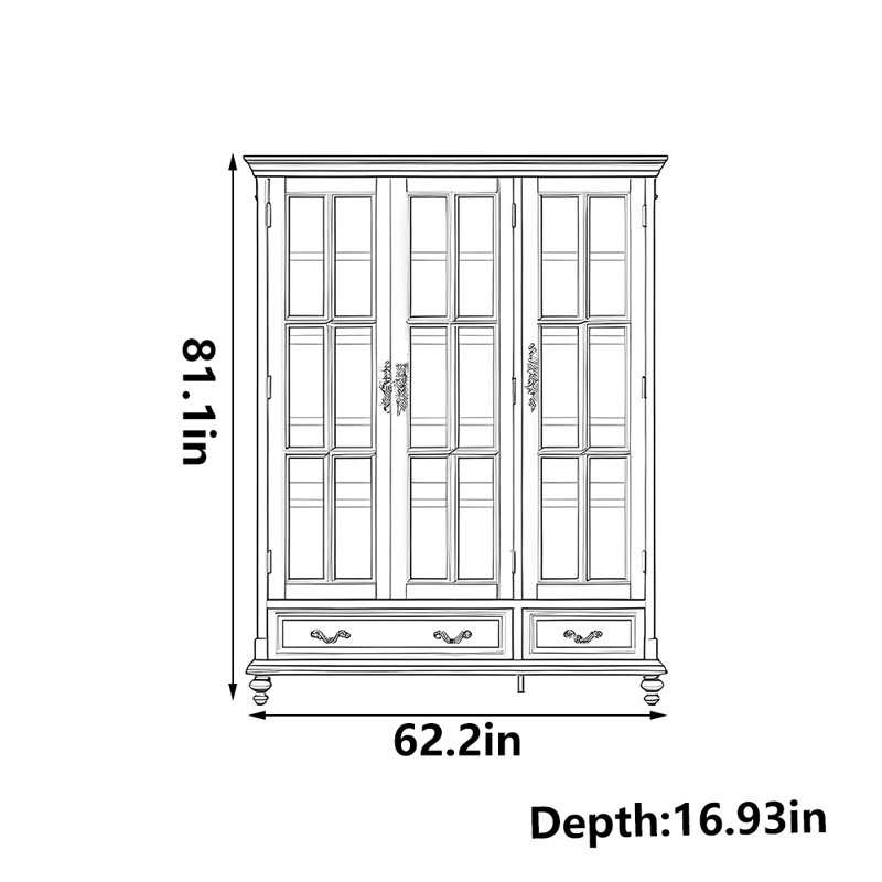 Bibliothèque de style américain, H 81,1 po x l 62,2 po x P 16,93 po