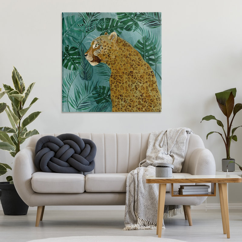 «Monstera & Palms Cheetah», art mural sur toile par Janet Tava, H 36 po x l 36 po