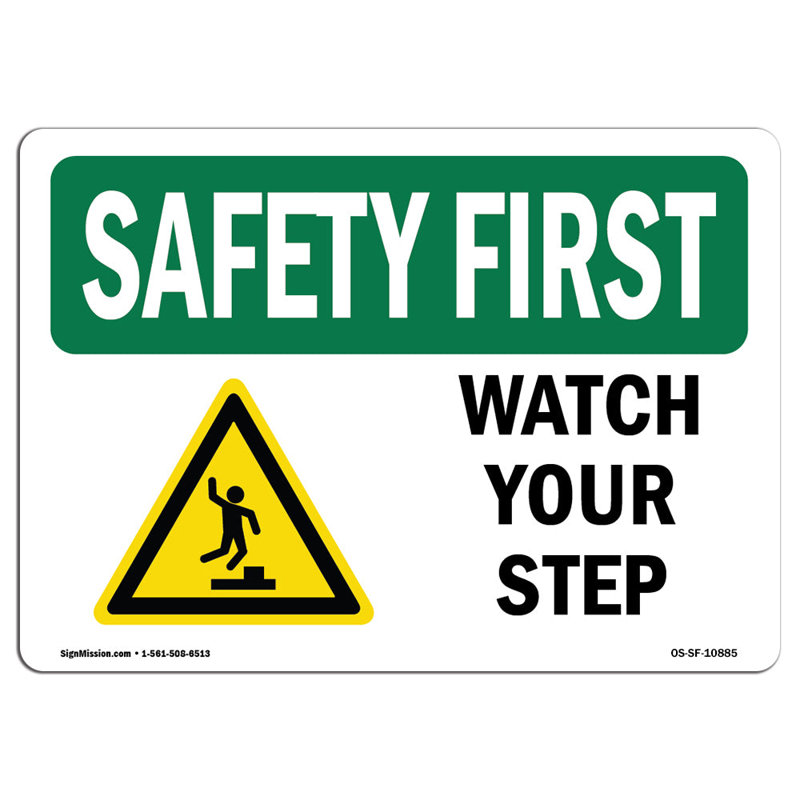 Panneau «Watch Your Step» en aluminium 12 x 18, H 12 po x l 18 po x P 0,1 po