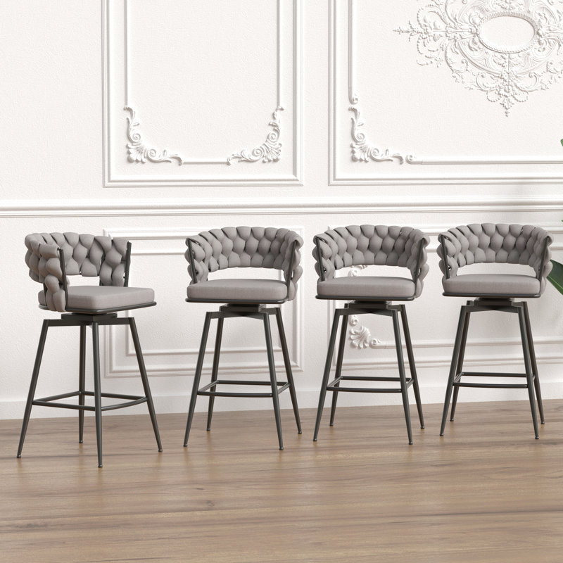 Ensemble de tabourets de bar 28 po en lin tissé à 28 po avec 4 tabourets à pieds noirs sans îlot de cuisine réglable, 360 tabourets de bar pivotants avec tabouret de bar et repose-pieds (gris)
