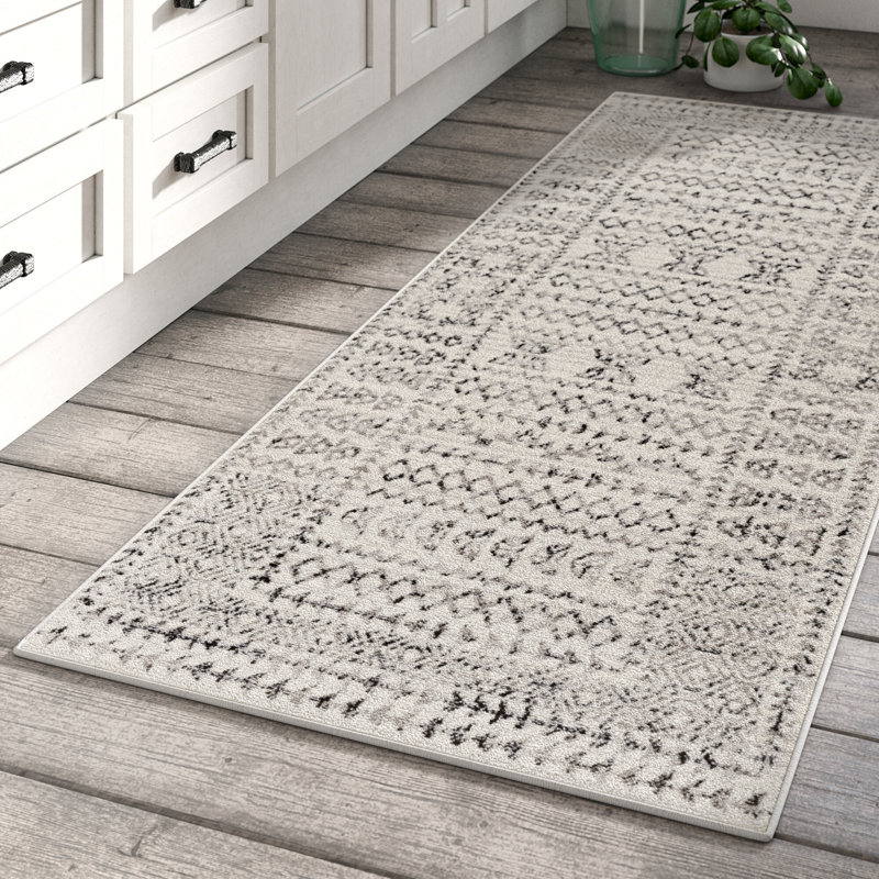 Tapis gris / noir / ivoire Alza, Tapis de couloir 2 pi 7 po x 7 pi 3 po