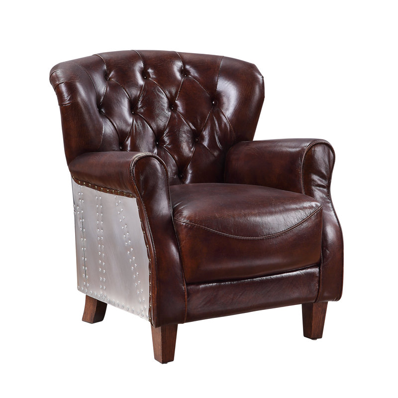 Fauteuil club brun en cuir fleur 30 po Innes Innes