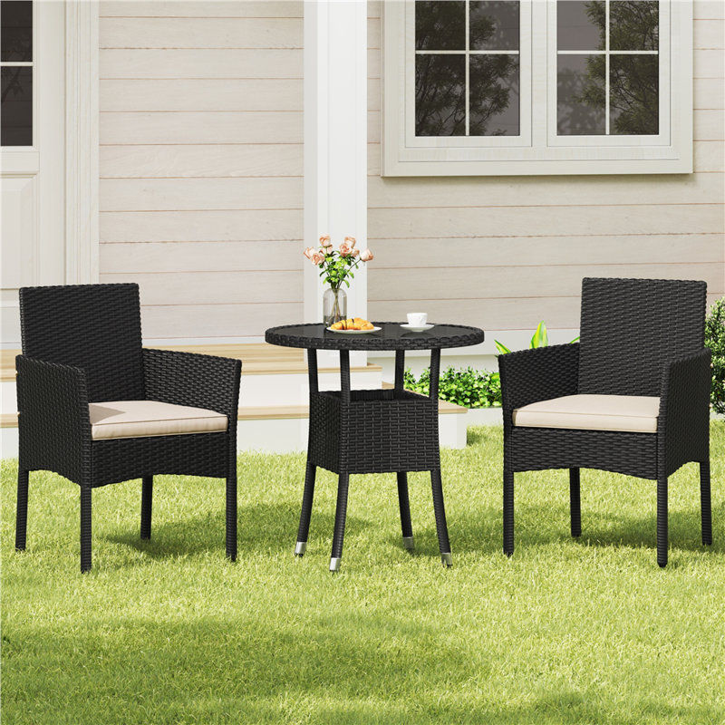 Outdoor Rattan Chairs and Side Table, Beige