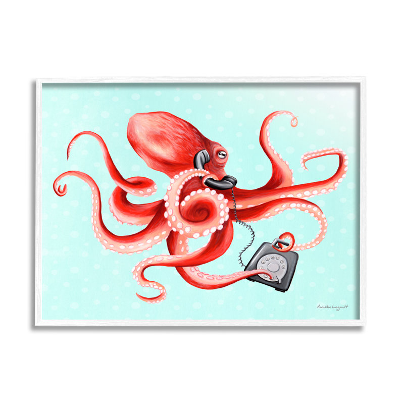 «Red Ombre Octopus Tentacles», art numérique texturé à la giclée par Amelie Legault, L 14 po x H 11 po, Cadre blanc