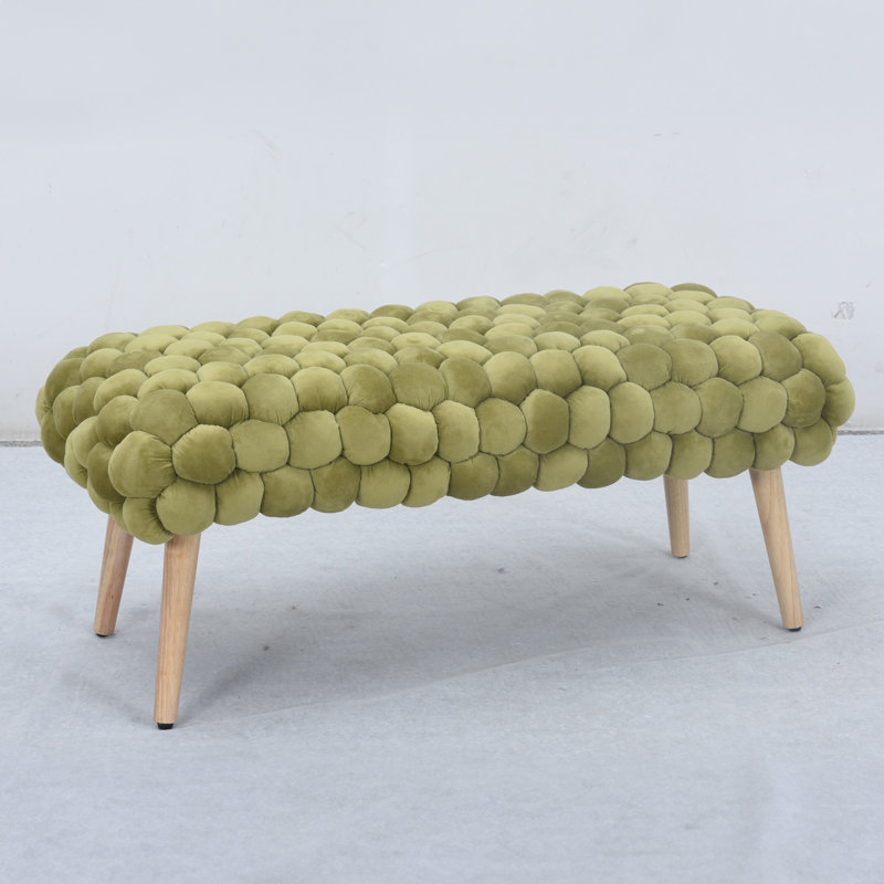 Aciel 97cm Wide Velvet Tufted Rectangle Geometric Shapes Footstool Ottoman, Green