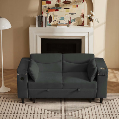 Chenille Convertible Sofa with Side Table, USB Port, and Hidden Storage for Modern Living