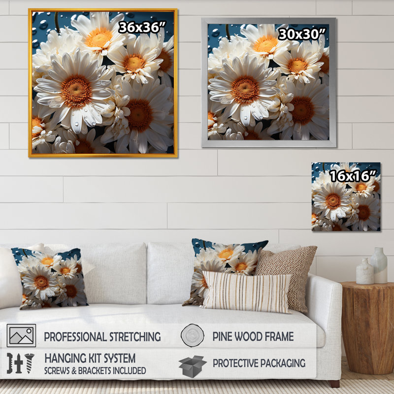 " White Daisy Bloom Elegance IV ", Gold Single Picture Framed, 36" H x 36" W x 1.5" D