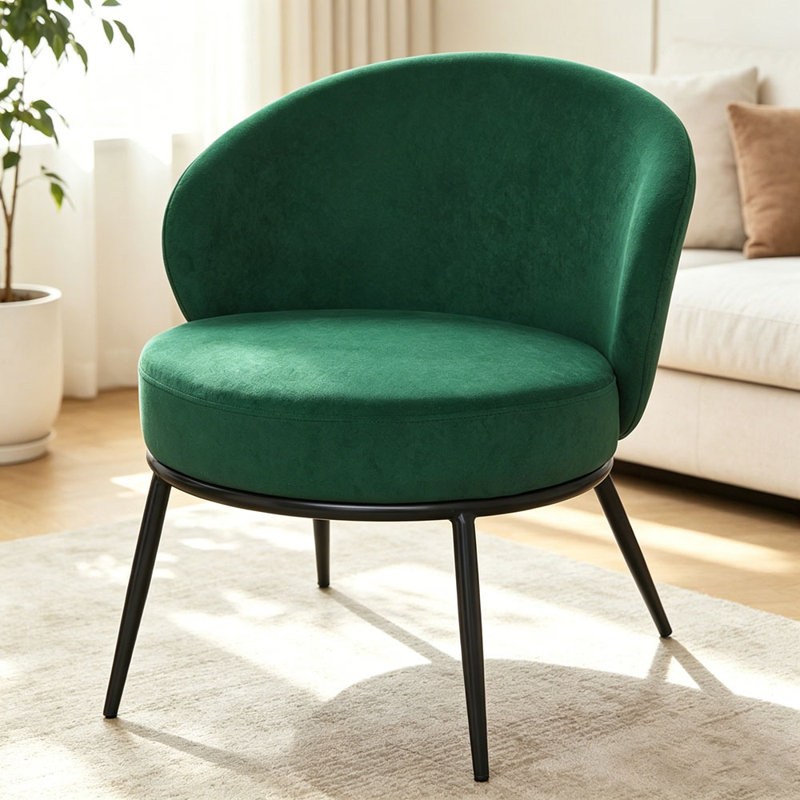 Chaise avec accoudoirs demi-tonneau Mid-Century, Velours vert