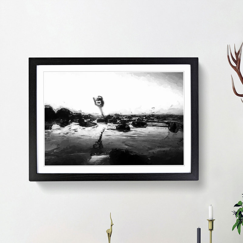 Dancing upon the Beach in Abstract - Picture Frame Painting Print, 36cm H x 48cm W x 2cm D, Black Framed