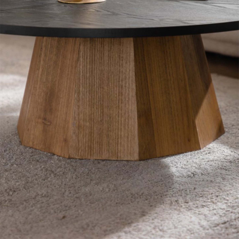 Table basse ronde avec piédestal robuste, table à thé en bois pour le salon, facile à assembler et durable