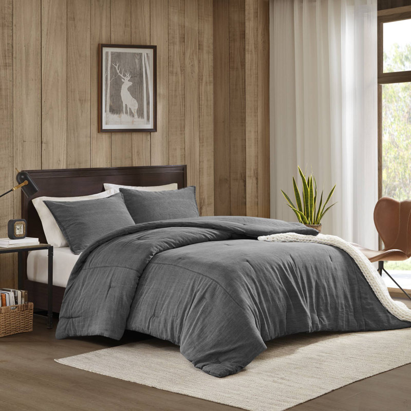 Mckenzie Twill Washed Comforter Set, Twin Duvet Cover + 1 Standard Sham, Grey