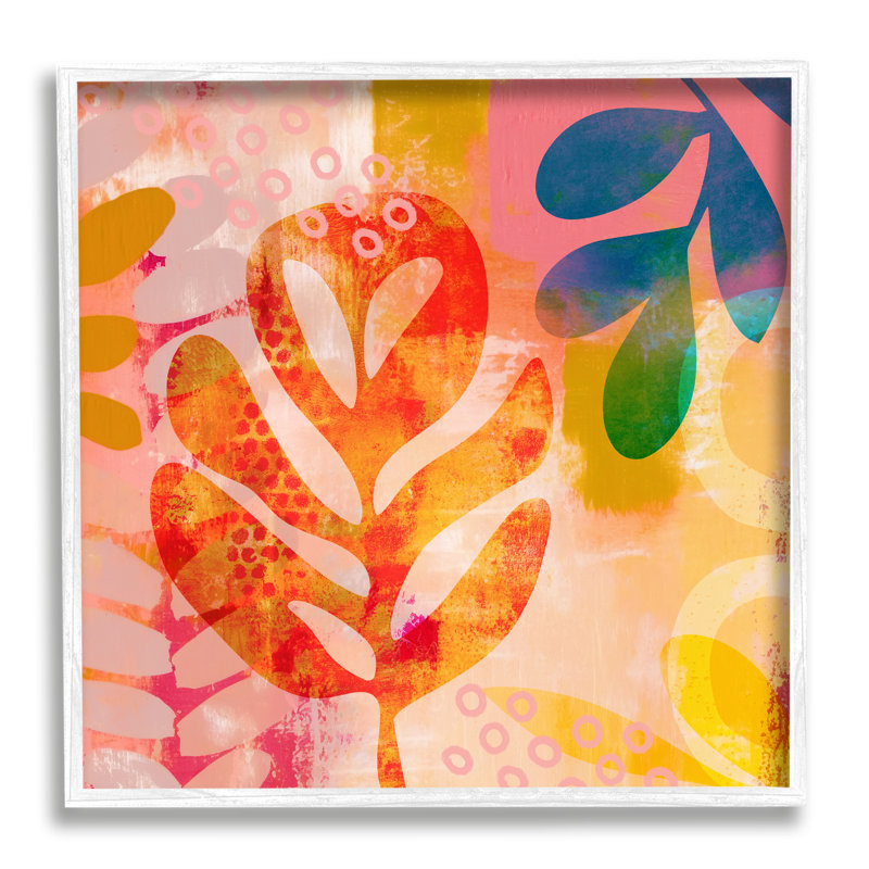 Feuilles contemporaines vives encadrées sur bois, H 12 po x l 12 po x P 1,5 po, Giclée encadrée blanc bord de mer