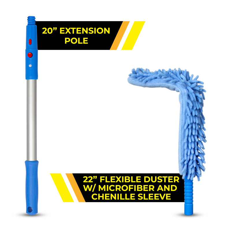 22" Flexible Wand Duster With Microfiber and Chenille Sleeve and 20" Pole