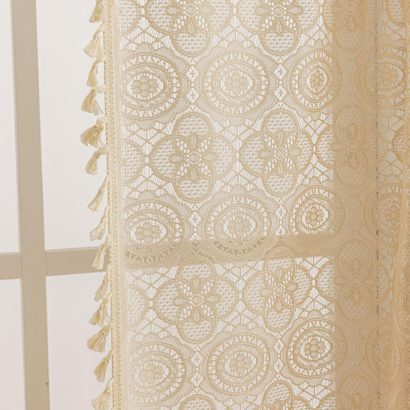 Rideaux en dentelle Boho 36 po, 2 panneaux, beige