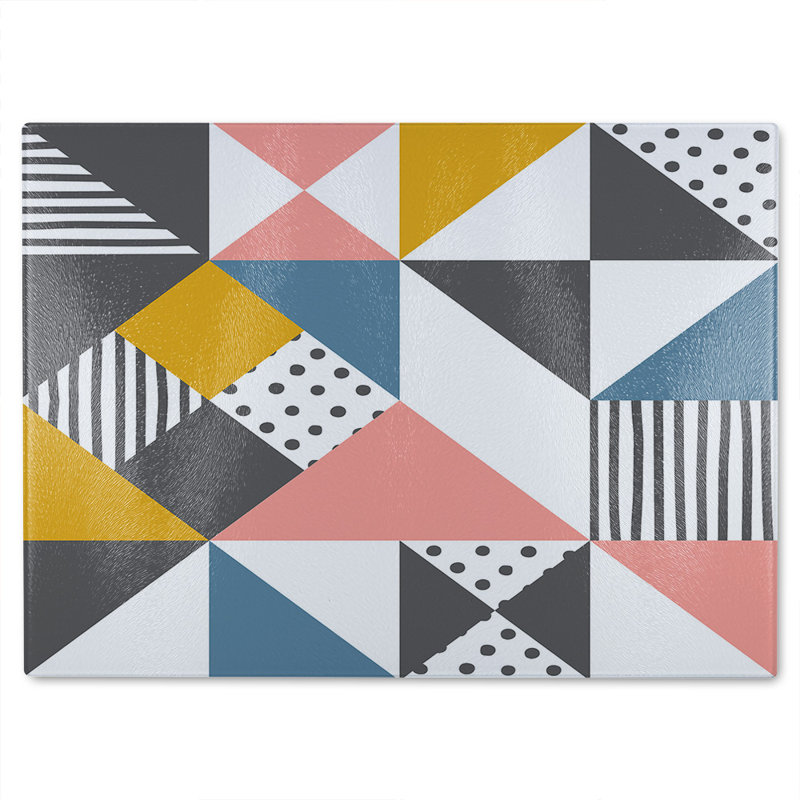 Coloured Geometric Pattern Glass Chopping Board, 40cm L x 28cm W