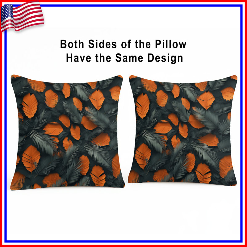 Coussins décoratifs à double face en feuilles de palmier orange et gris, 20 po x 20 po
