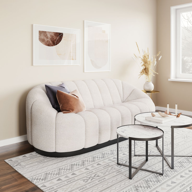 Bhutan Cream Polyester Shearling Modern Stationary Sofa