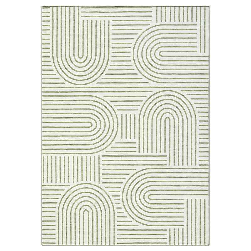 Large Area Rug 9x12 Modern Abstract Living Room Rug Non Slip, Thin & Foldable & Washable, Soft Non Shedding Low Pile Carpet, Indoor Decorative Printed Mat for Office, Green